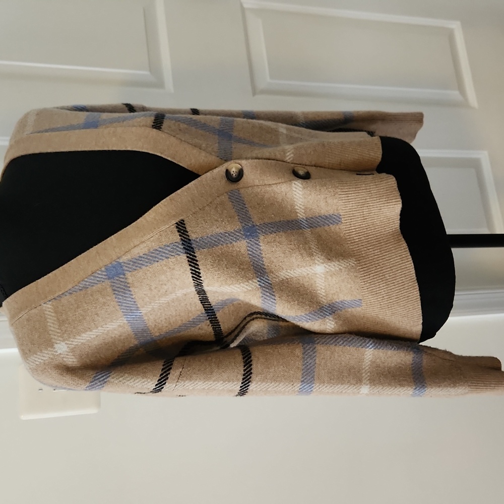 Rachel Zoe Brown and Blue V Neck Button Up Sweater Size M